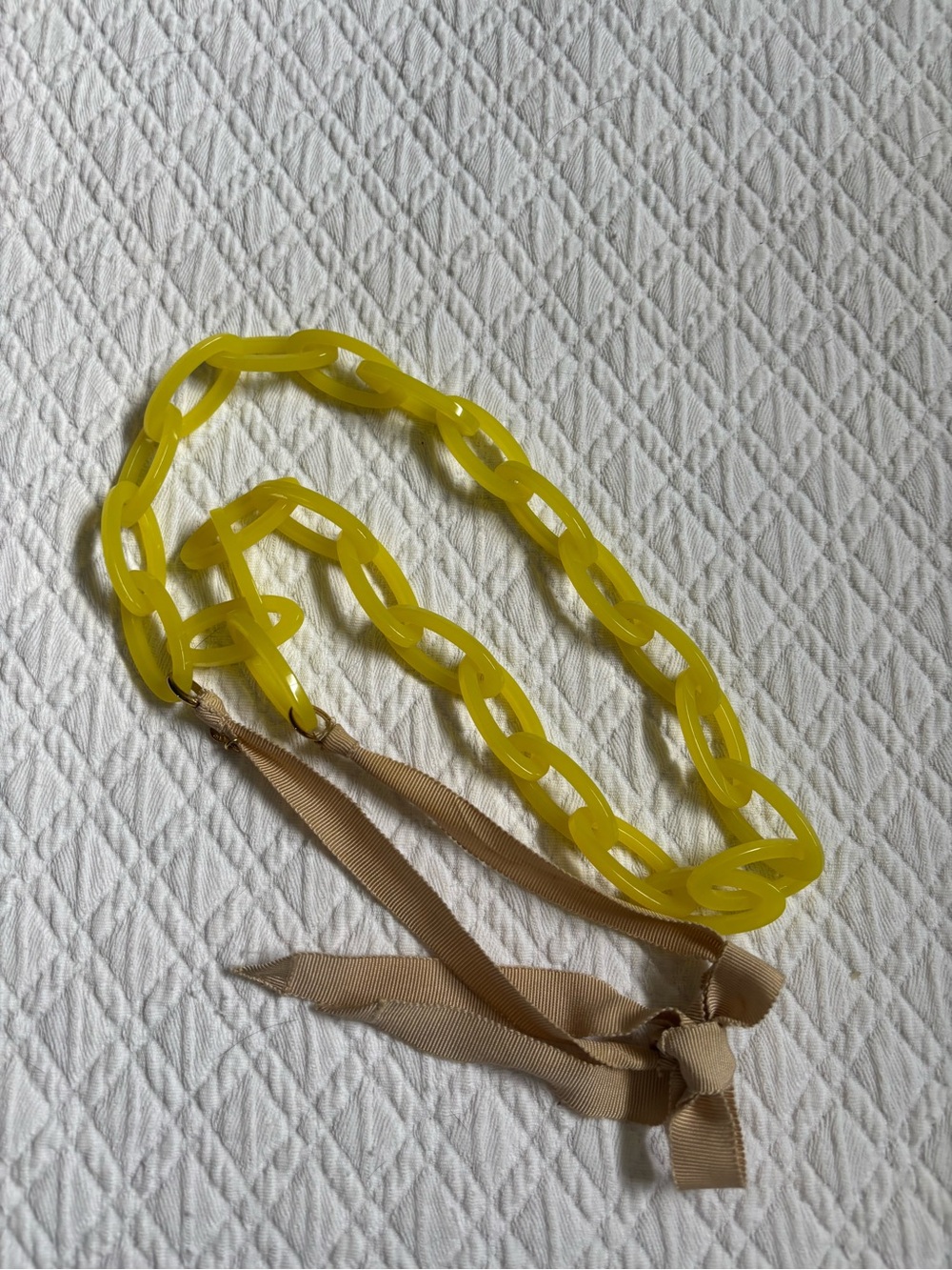 J. Crew Yellow Acrylic Link Necklace with Tan Ribbon Tie